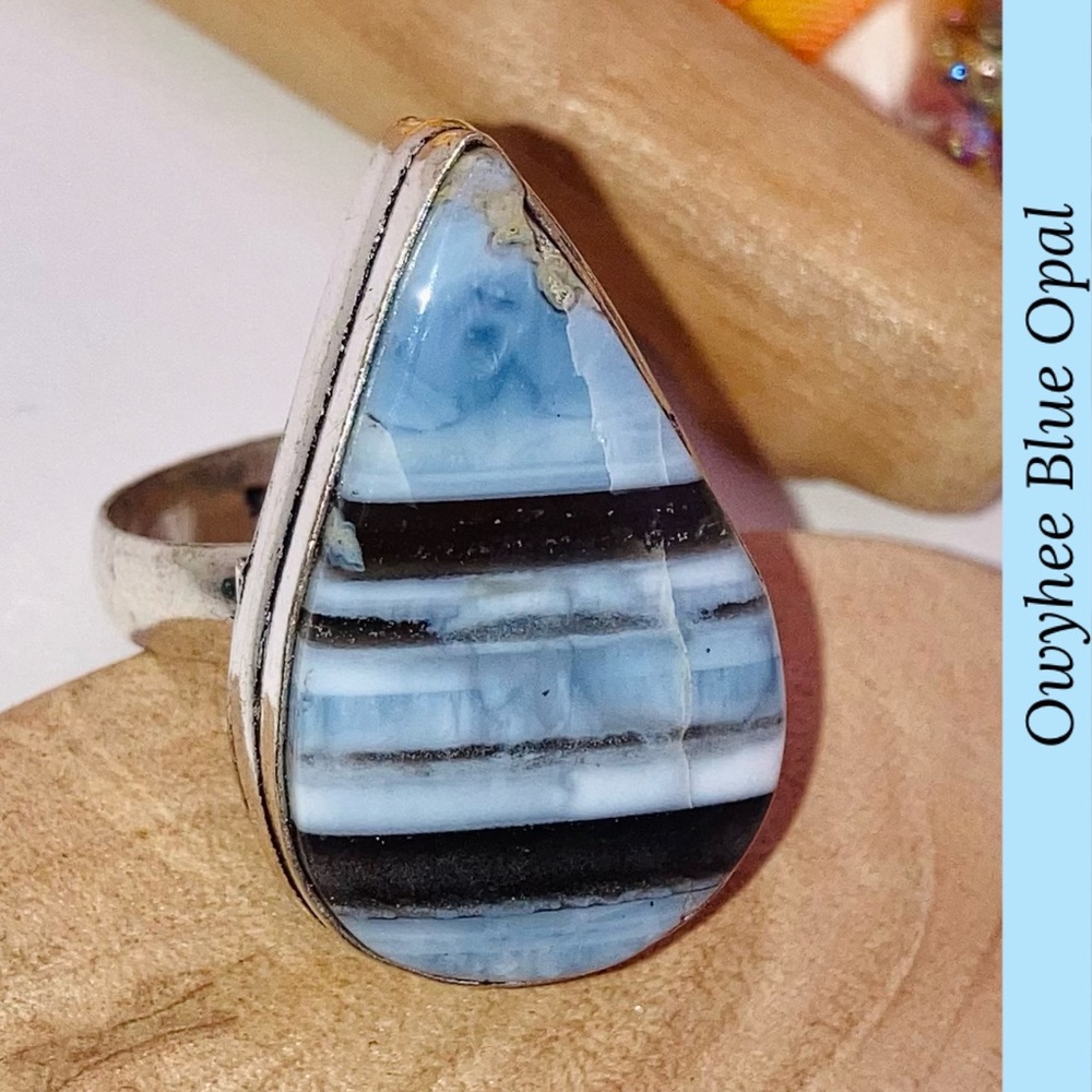 Splendid Owyhee Blue Opal Gemstone Handmade Ring